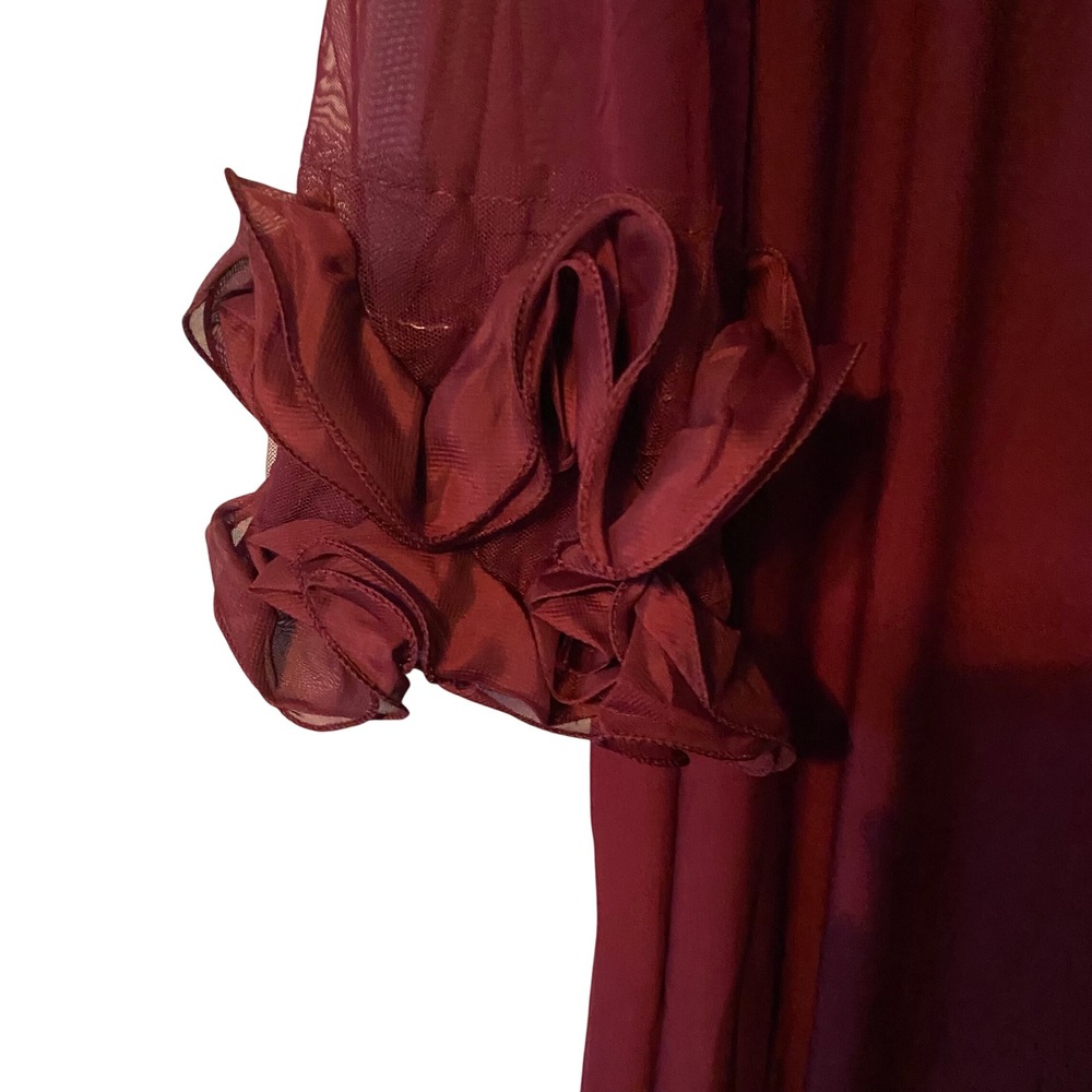 Nina Leonard Deep Wine Sheer Sleeve Floral Detail Tunic Dress Plus Size 1X‎ - Picture 4 of 10
